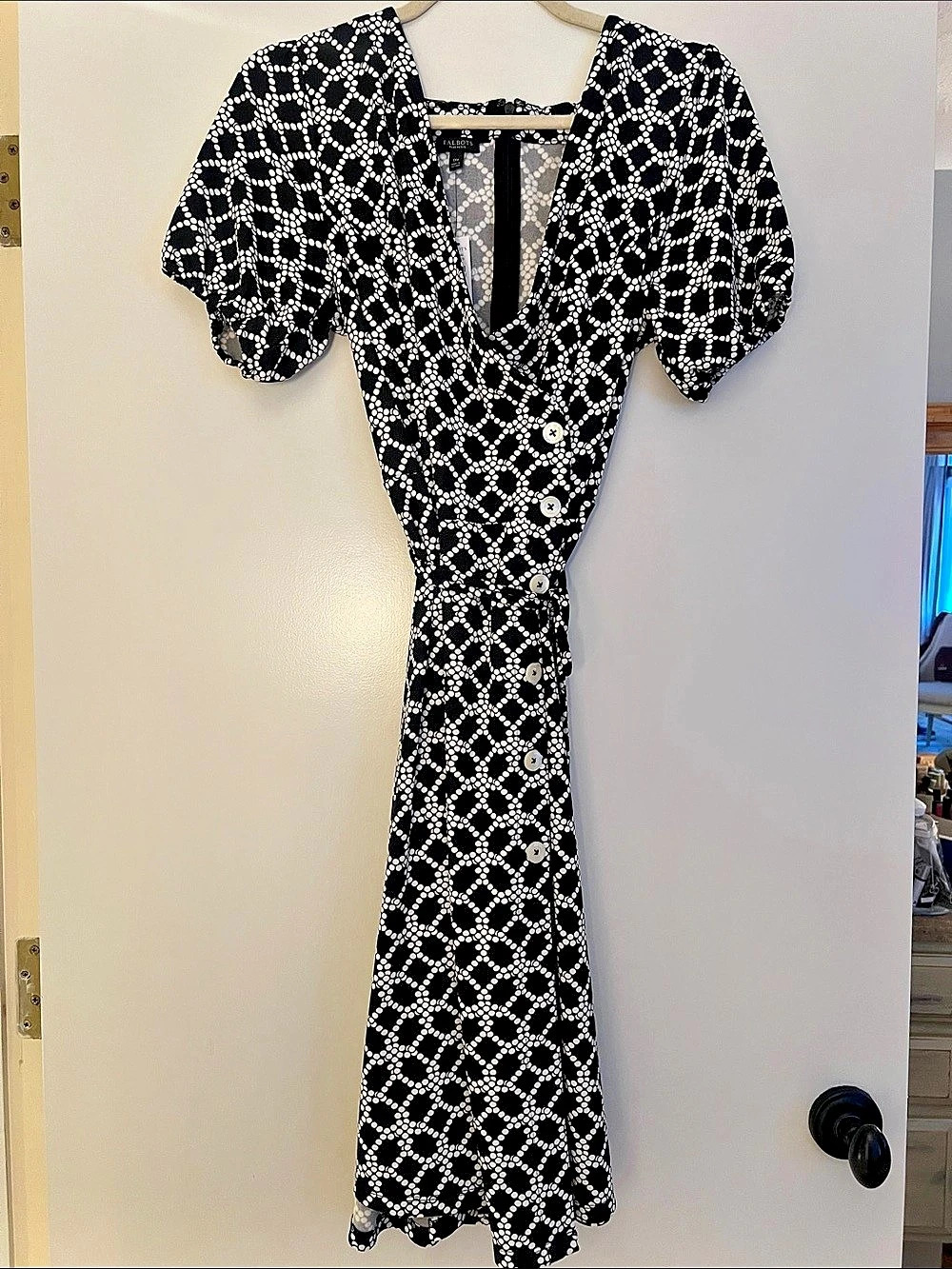 Talbots polyester/spandex Knit Faux-Wrap Dress Black & White Size 1X